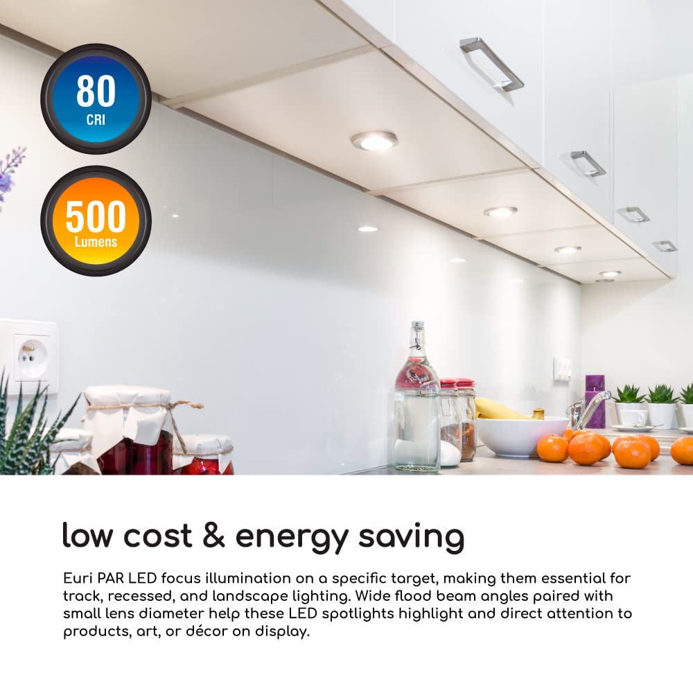 Euri Lighting EP16-7W5020eG-2 Dimmable LED PAR16, GU10 Base, 7W (50W Equal) 500lm, Warm White (2700K), 80CRI, 40° Angle, Damp Rated, UL, Energy Star