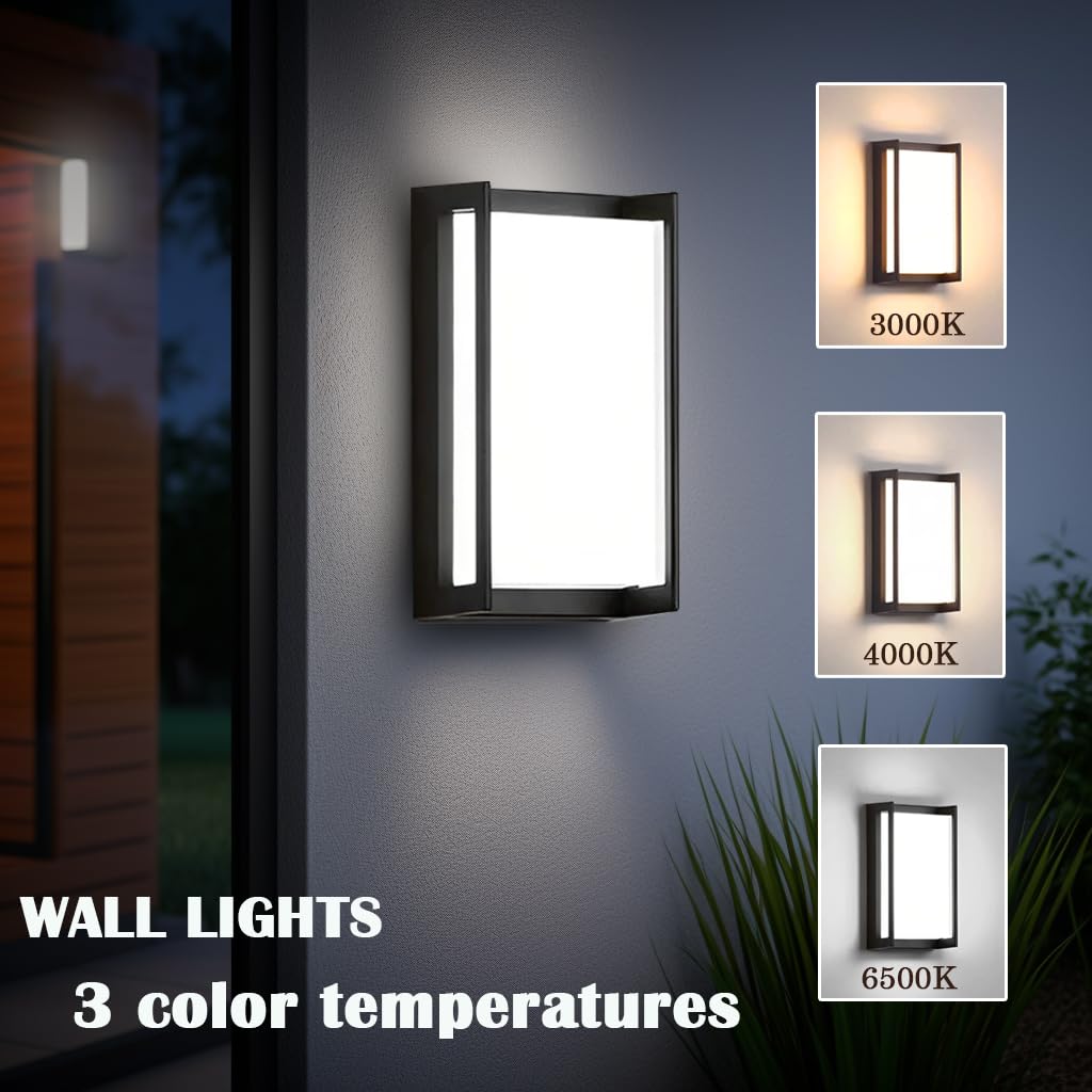 iYogaled Modern Exterior Lighting Fixtures, 3-Color Temperature Front Porch Light fixtures, IP65 Waterproof wall Sconce,18W 1500LM Rectangular Black