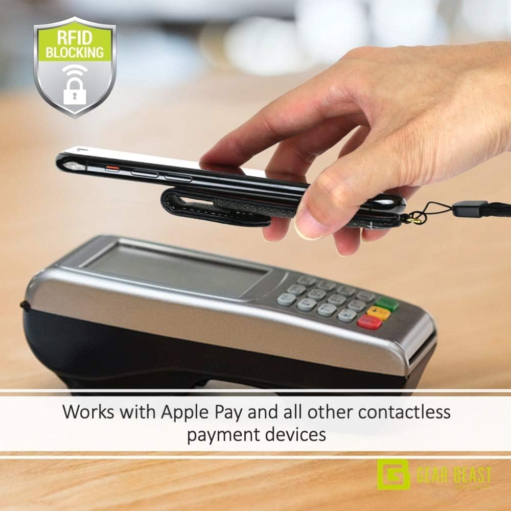 Cell Phone Wallet for Back of Phone with Wrist Strap, Stick On Wallet Credit Card ID Holder with RFID Protection Compatible with iPhone, Galaxy & Most