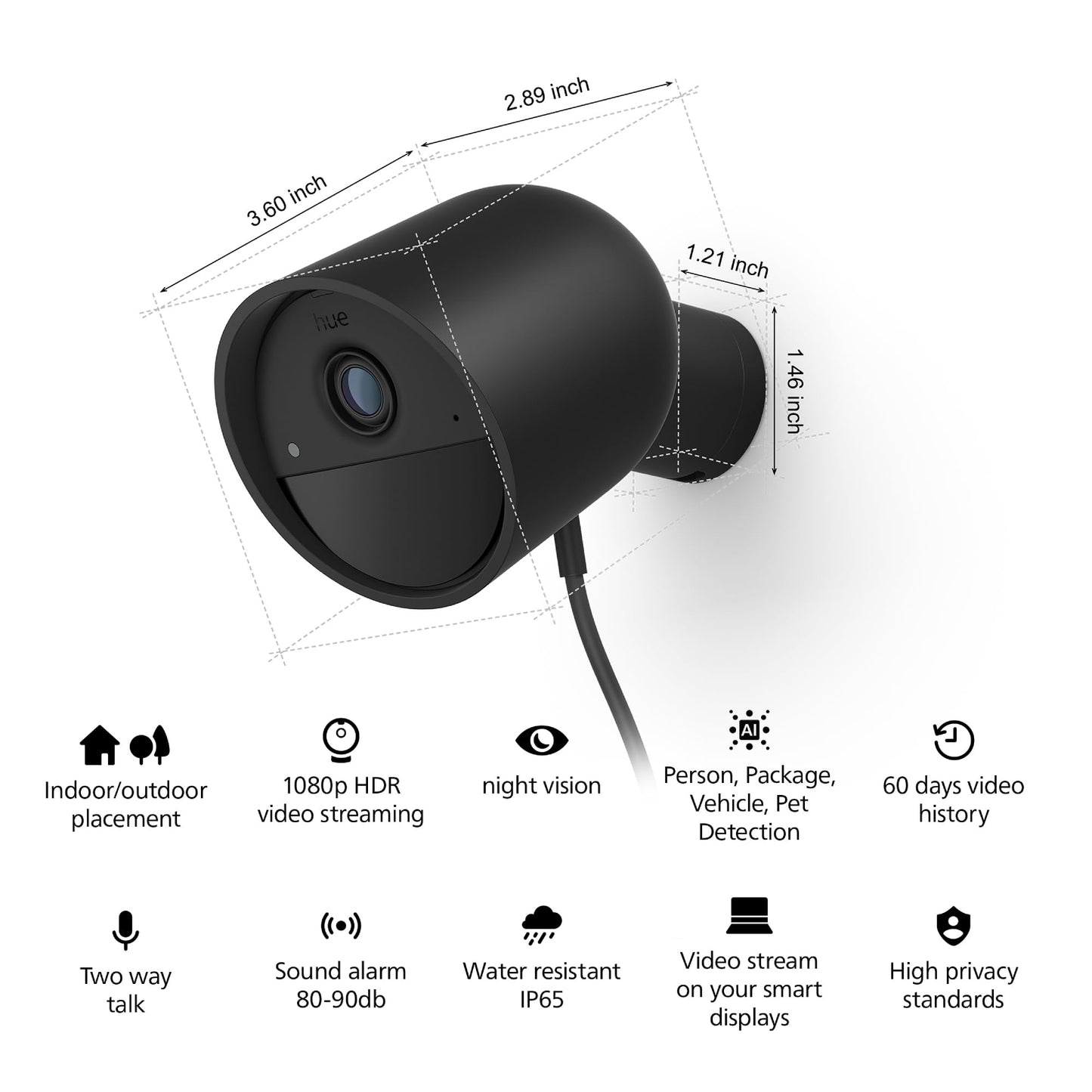 PHILIPS Hue Secure Wired Smart Home Security Camera, Black, 1 Pack, 1080P HD, Night Vision Camera, Motion Detection Home Security System, Two-Way