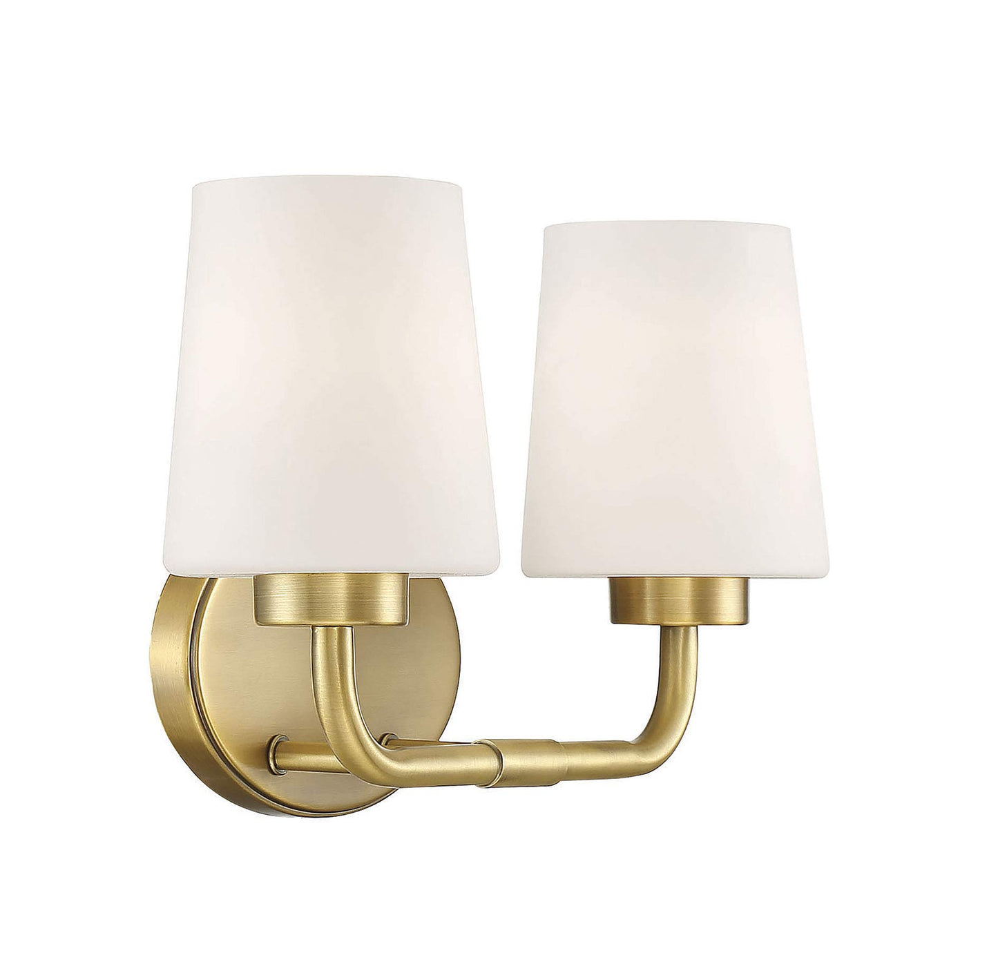 Savoy House 8-4090-2-322 Capra Mid-Century Modern White Opal Glass Bathroom Vanity Wall Light, 2-Light 120 Total Watts, 9" H x 15" W, Warm Brass