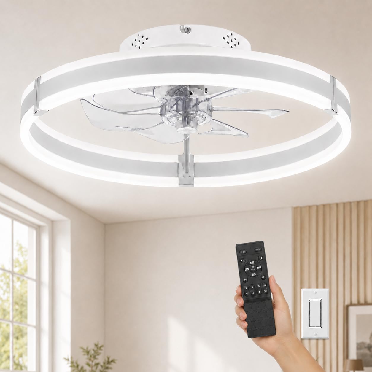 Garvee 20" Ceiling Fan with Lights,Metal Low Profile Flush Mount Fandelier