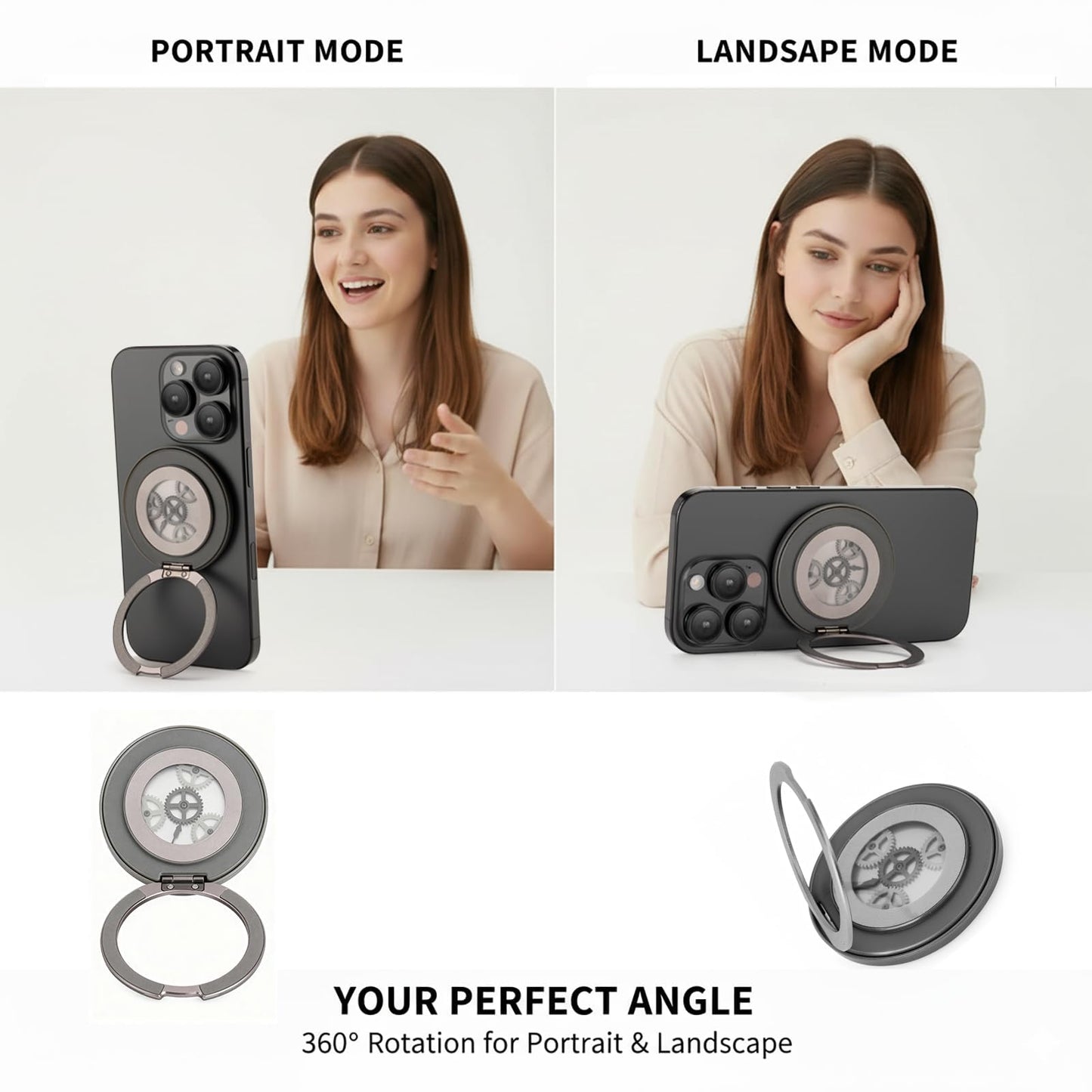 Planetary Gear Fidget Grip for MagSafe, Kinetic Art EDC Gadget, Mechanical Ring Stand with ASMR Clicks, Cool Tech Gift for iPhone 17-12 Series
