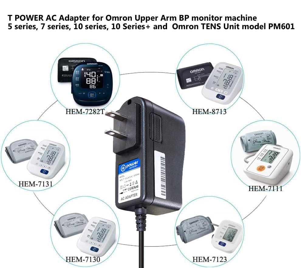 T Power Charger Compatible for Omron 5 Silver Bp5250 Gold Bp5350,Hem-71571T-Z 7 10 Series Bp742N Bp760N Bp761 Bp785N Bp786N Upper Arm Blood Pressure…