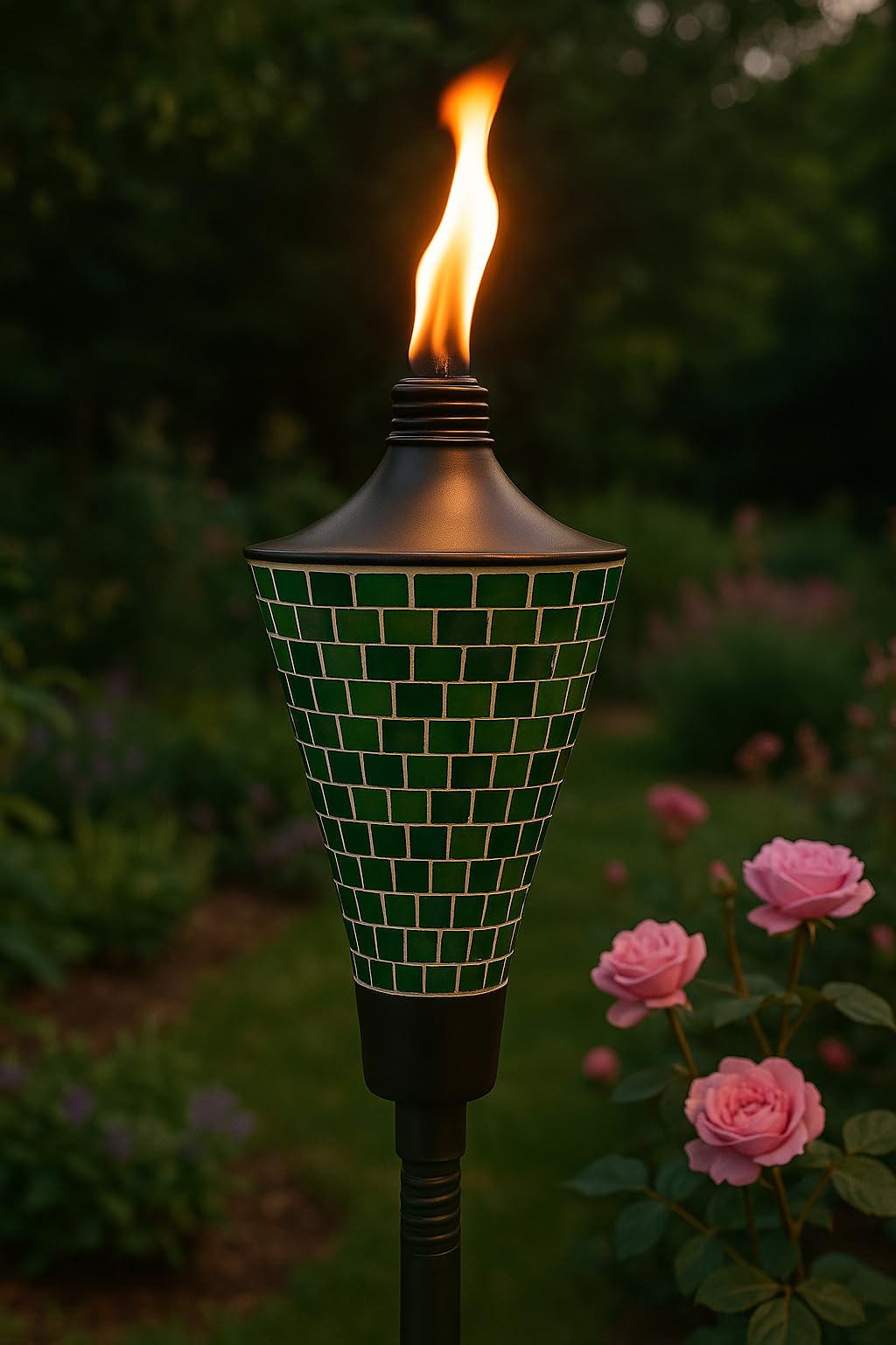 AK TRADING CO. Glass Mosaic Outdoor Garden Torch Light - Stylish and Functional for Patio & Landscape Decor, 62-inch, Green