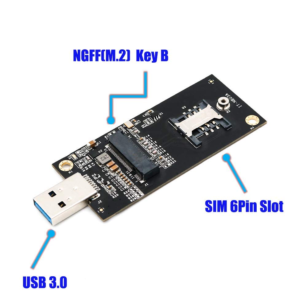 Tekit NGFF(M.2) Key B to USB 3.0 Adapter with SIM 6pin Slot for WWAN/LTE Module(Key B to USB3.0)