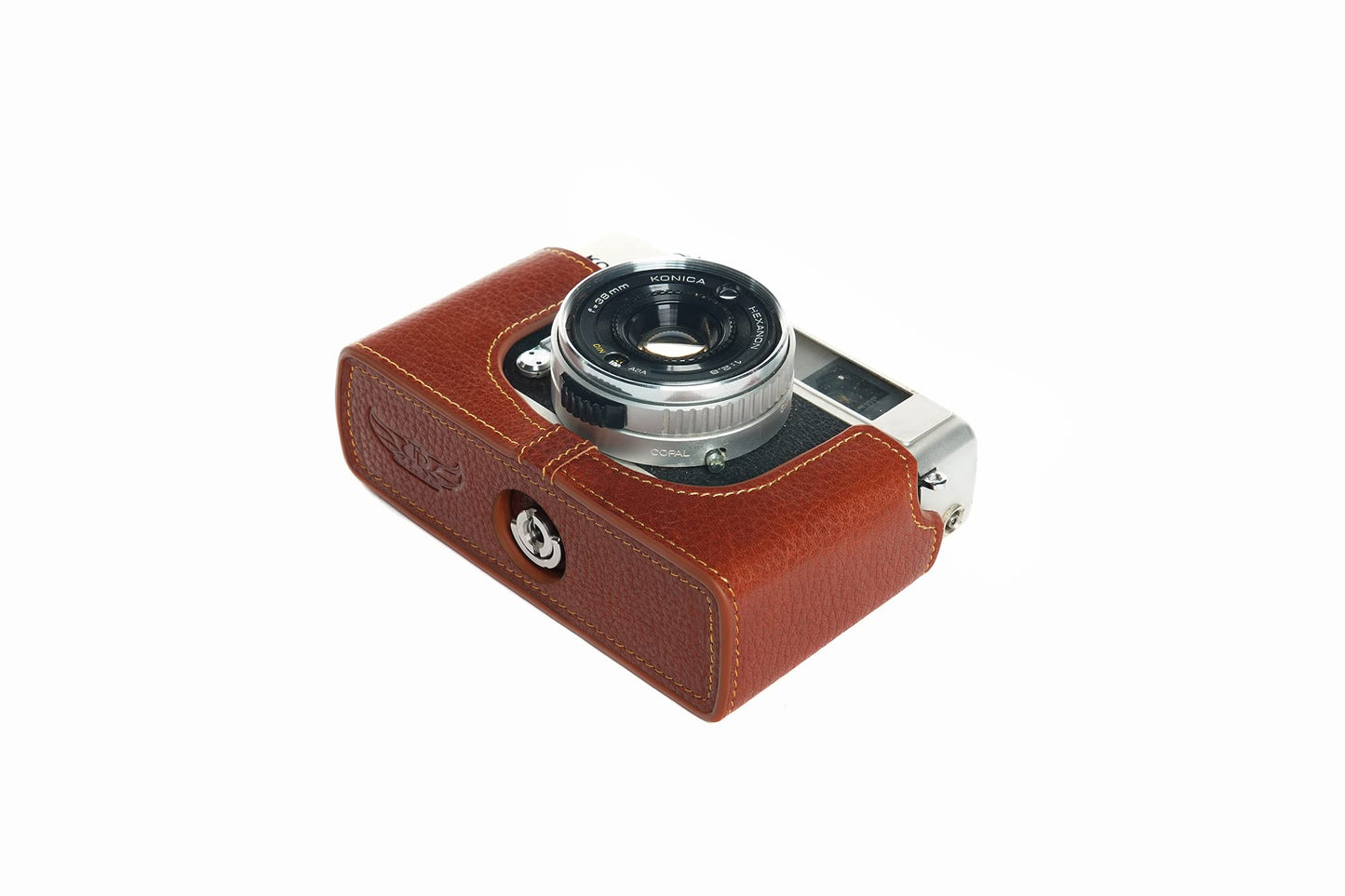 C35 Case, BolinUS Handmade Genuine Real Leather Half Camera Case Bag Cover for Konica C35/C35 Automatic/C35 Flashmatic Camera With Hand Strap (Brown)