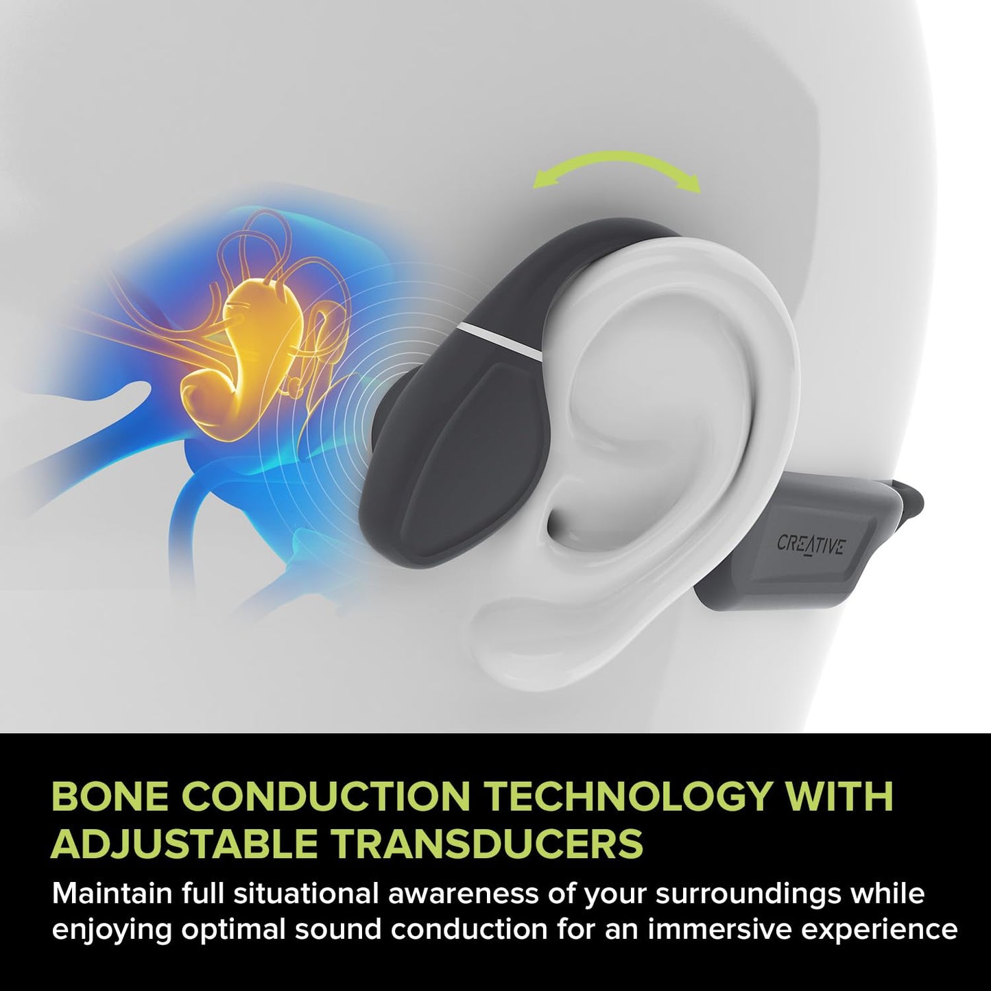Creative Outlier Free+ Wireless Bone Conduction Headphones with Adjustable Transducers, IPX5 Sweat and Splash Resistance, Multipoint connectivity, Up…