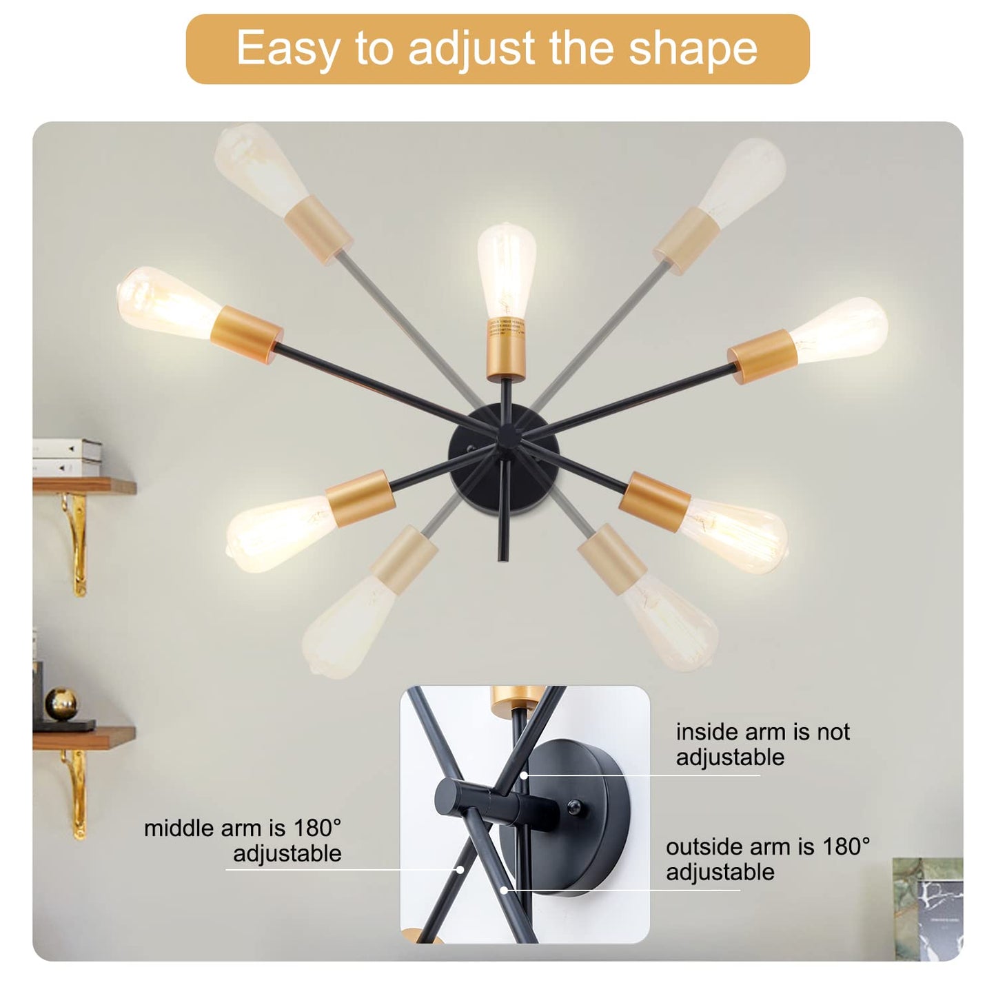 VANZARLA Modern Wall Sconce, Wall Lights for Living Room, Bath Light Wall Mount, Industrial Bathroom Vanity Light, 5-Light Sputnik Flush Mount Light
