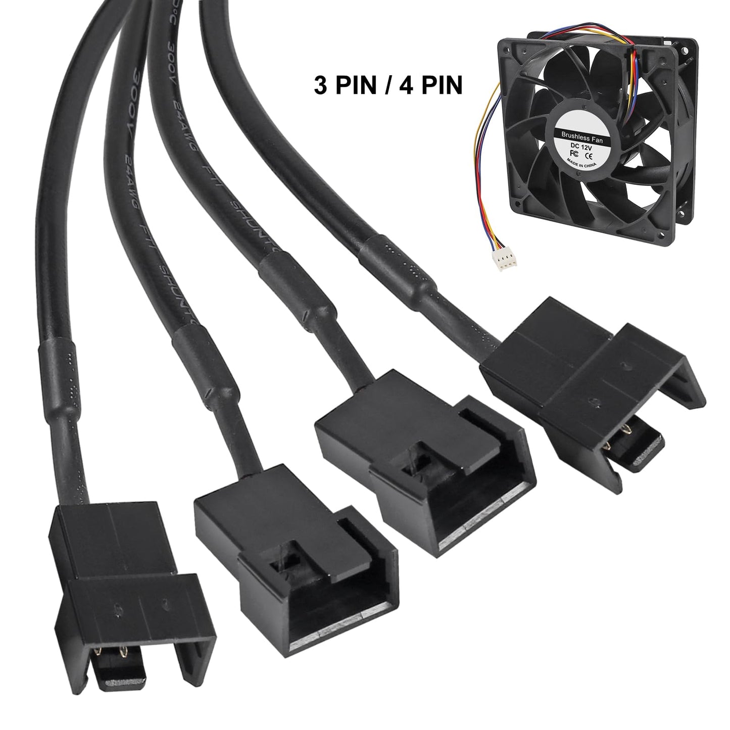 UMLIFE 12V PC Fan Speed Controller, Fan Power Supply 100-240V AC to 3-12V DC 36W Adjustable, with Fan Splitter Cable 4X 3pin or 4pin PWM Connector AC…