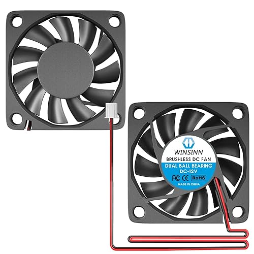 WINSINN DC 60mm Fan 12V 6010 Dual Ball Bearing Brushless Cooling 60mmx10mm 2PIN (Pack of 2Pcs)