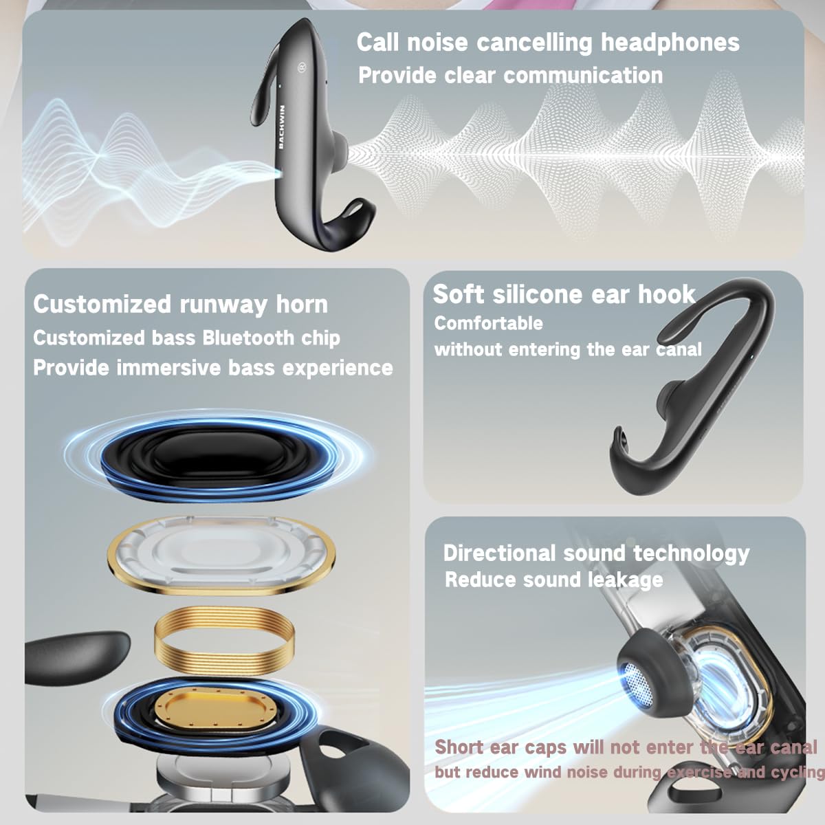 Open Earbuds,Deep bass Non In Ear Bluetooth Headphones,Comfortable Sports Open Ear Wireless Earphones with High Fidelity Sound,Immersive experience…