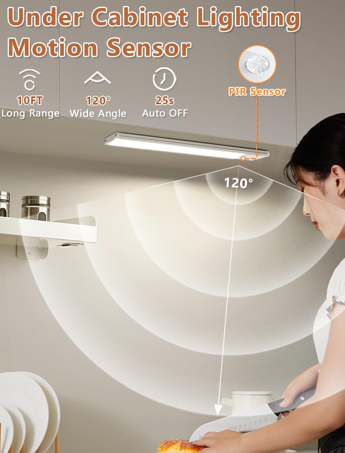 VOZUJI Under Cabinet Rechargeable Lighting: Motion Sensor Dimmable Lights Indoor - Battery Operated Lights - Wireless Activated Closet Light Magnetic