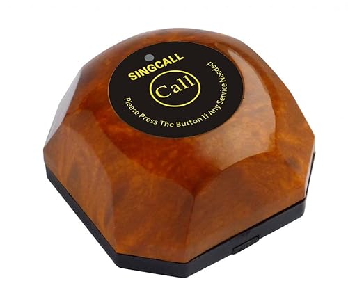 SINGCALL Wireless Calling System,Brown Single Call Button,Guest Call Waiter System(APE560) Can't Be Used Alone