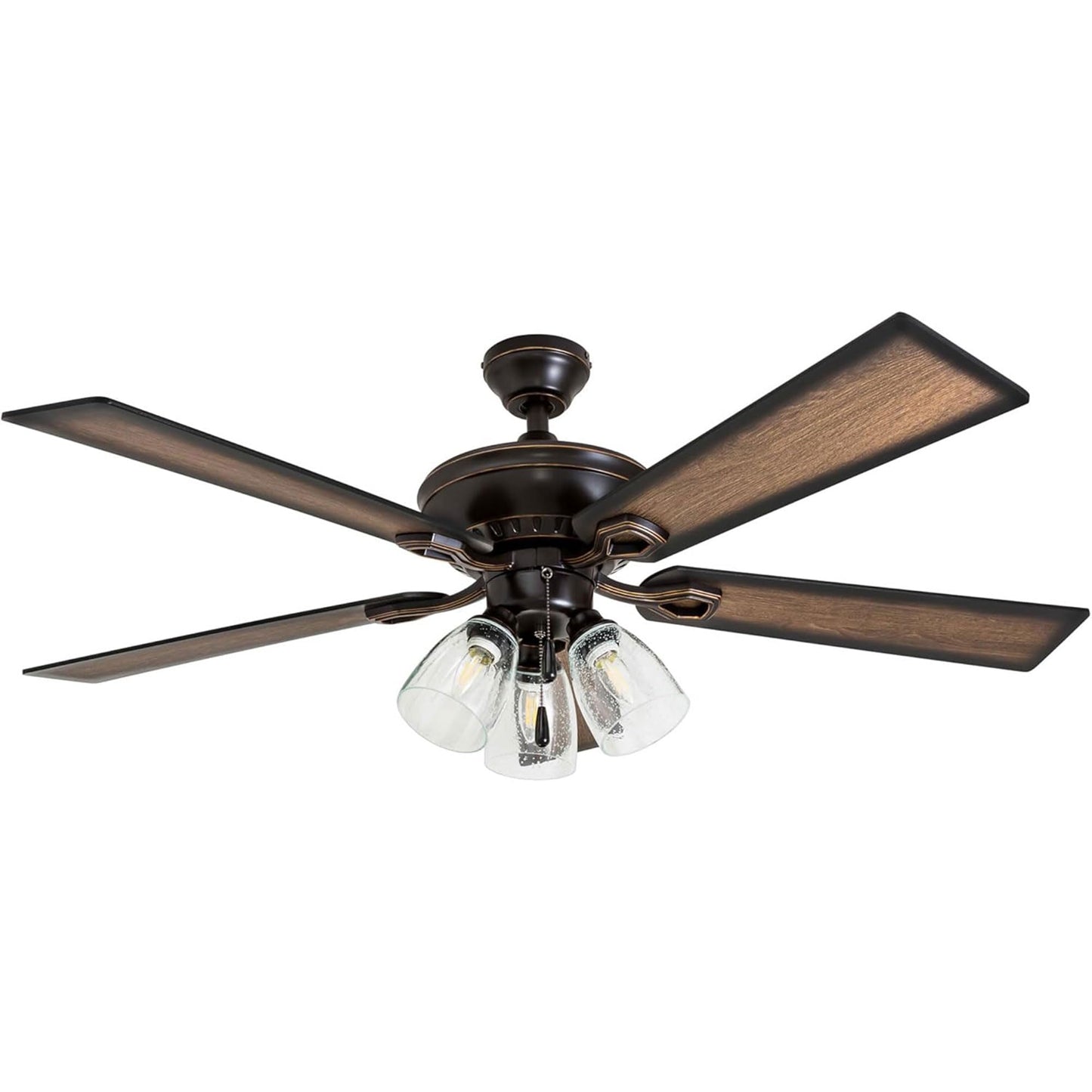 Prominence Home Glenmont, 52 Inch Farmhouse LED Ceiling Fan with Light, Pull Chain, Three Mounting Options, Dual Finish Blades, Reversible Motor