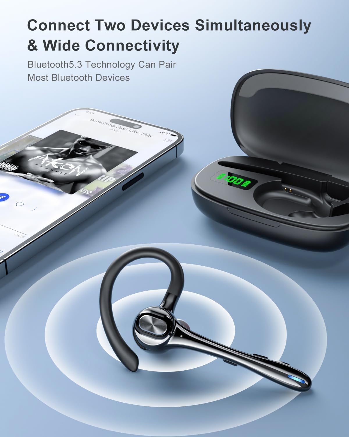 Earbuds Wireless Earpiece Bluetooth Headset with Noise Canceling Mic 160H Standby Time Hands Free Earphones Single Ear Headphone for iphone Android