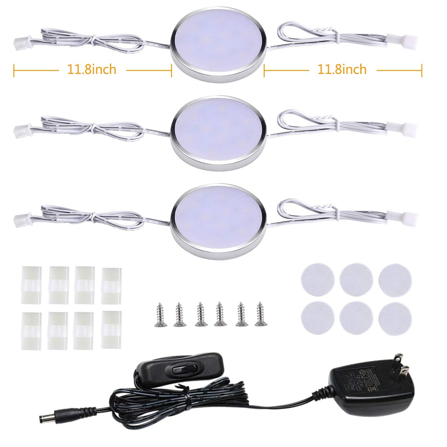 LED Under Counter Lighting Fixture,3 Pack Wired Linkable Under Cabinet Lights for Kitchen,Plug in Puck Lights with Manual Switch for Wardrobe Closet