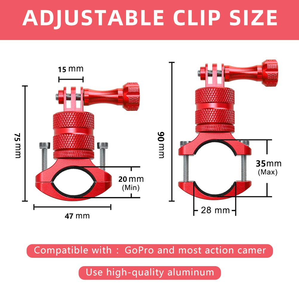 ParaPace Mountain Bike Mount for GoPro Hero 13/12/11/10/9/8/7/6/5/4/3+, 360 Degree Rotation Aluminium Bike Handlebar Holder Bicycle Rack Adjuster