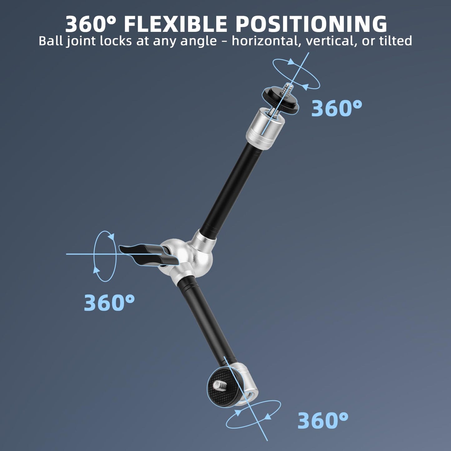 BRDRC Magic Arm Clamp Mount, 9.8" Articulating Extension Arm with 1/4" and 3/8" Thread, with Cold Hot Shoe Adapter, Phone Holder for Tripod DSLR