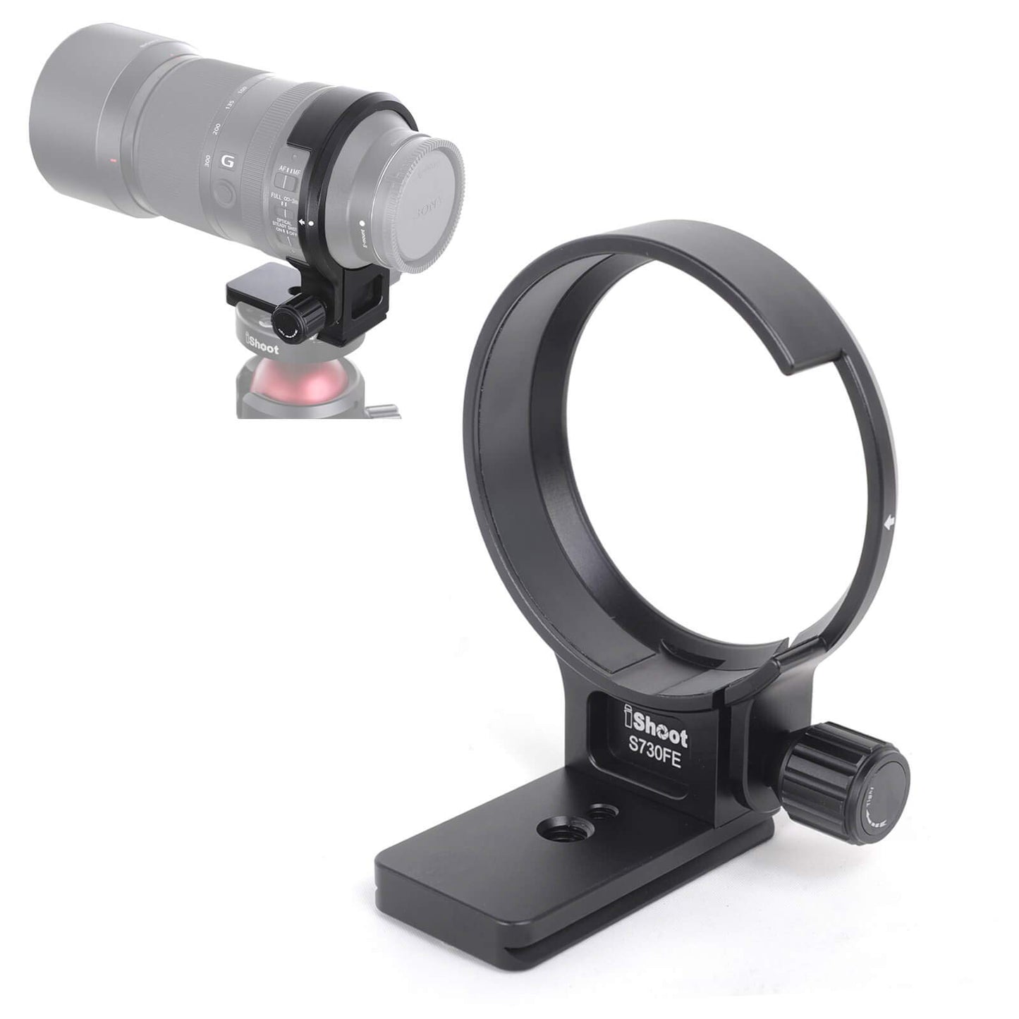 iShoot Metal Lens Collar, CNC Tripod Mount Ring Support for Sony FE 70-300mm F4.5-5.6G OSS Lens, Bottom is ARCA Fit Quick Release Plate Compatible