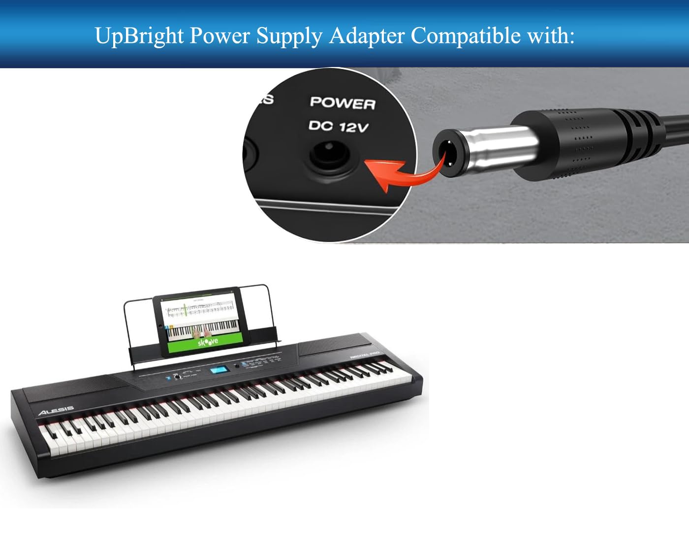UpBright 12V AC/DC Adapter Compatible with Alesis Recital 88 61 88-Key 61-Key Digital Piano Keyboard w/Full-Sized Keys IO 14 26 IO14 IO26 Recording…