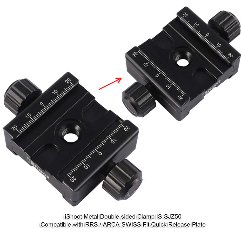iShoot Metal Double-Sided Clamp IS-SJZ50, Two-Sided Quick Release Plate Clamp with 3/8' Screw Hole, Compatible with 39mm ARCA-Swiss Fit Camera Quick