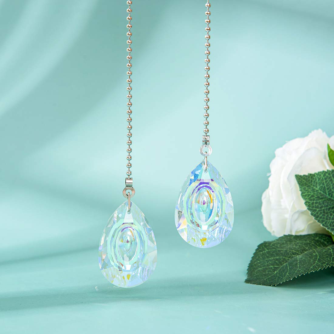2 PCS Crystal AB Coating Ceiling Fan Pull Chain Extender Prisms Drop Gifts