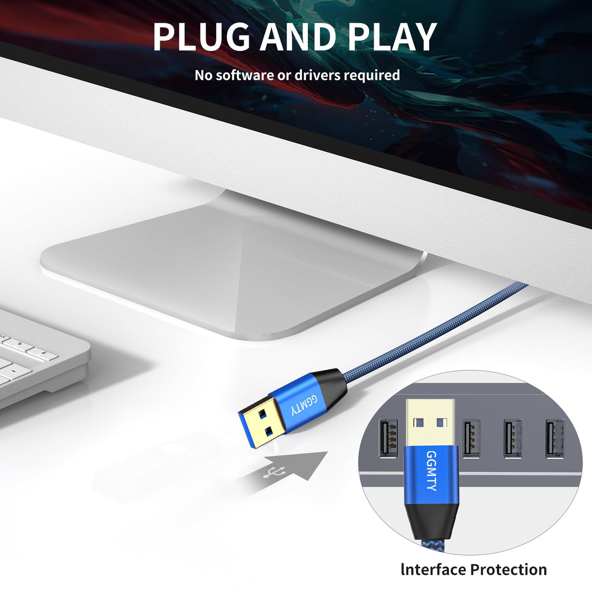 USB to USB Cable 25FT,Durable Braidedfor USB 3.0 Male to Male Type A to Type A Cable Data Transfer Compatible with Hard Drive, Laptop, DVD Player, TV