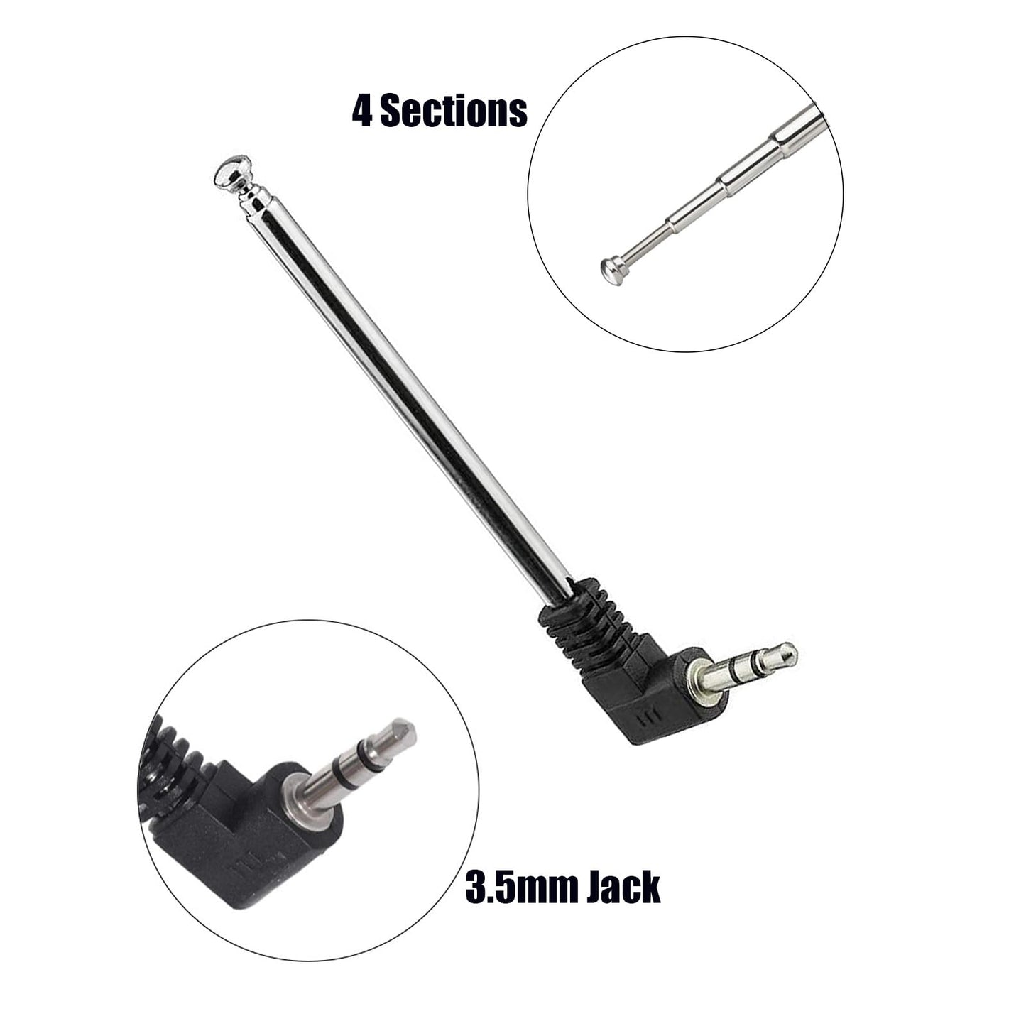 hrsyyl 5pcs Telescopic FM Antenna 3.5mm Male FM Radio Antenna Compatible with Portable Radio Indoor Stereo Receiver AV Audio Video Home Theater