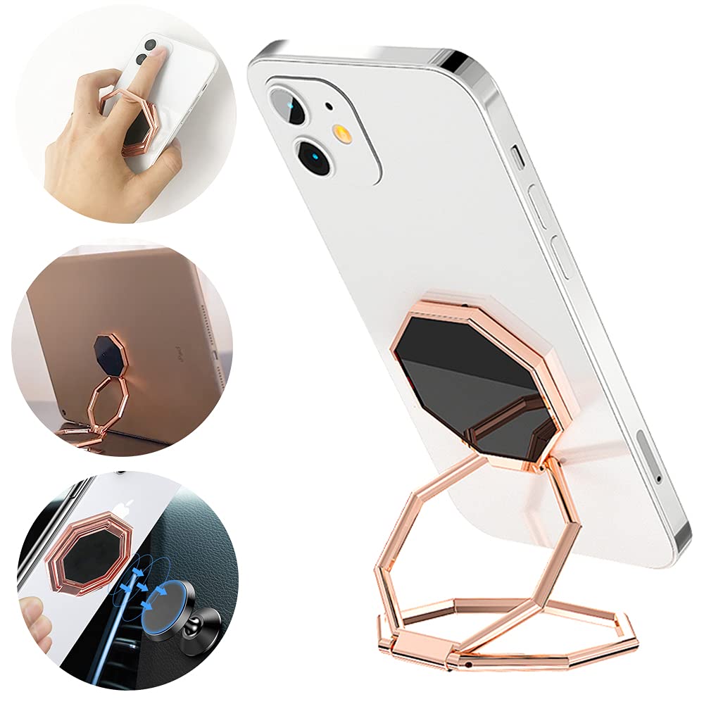 CLZWiiN Cellphone Ring Holder Finger Kickstand, Foldable 360° Rotation Cell Phone Stand for Desk, Magnetic Car Mount, Metal Multi-Angle for Phone Back