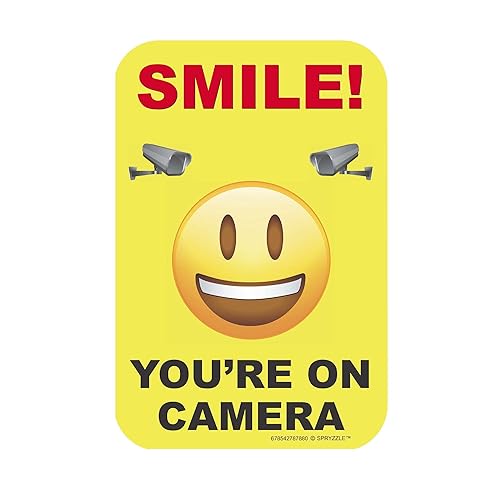 Smile You're on Camera Video Surveillance Security Sign 9" x 12" PVC Warning Signs for Property Home Security Signs for House, Home Business, Camera