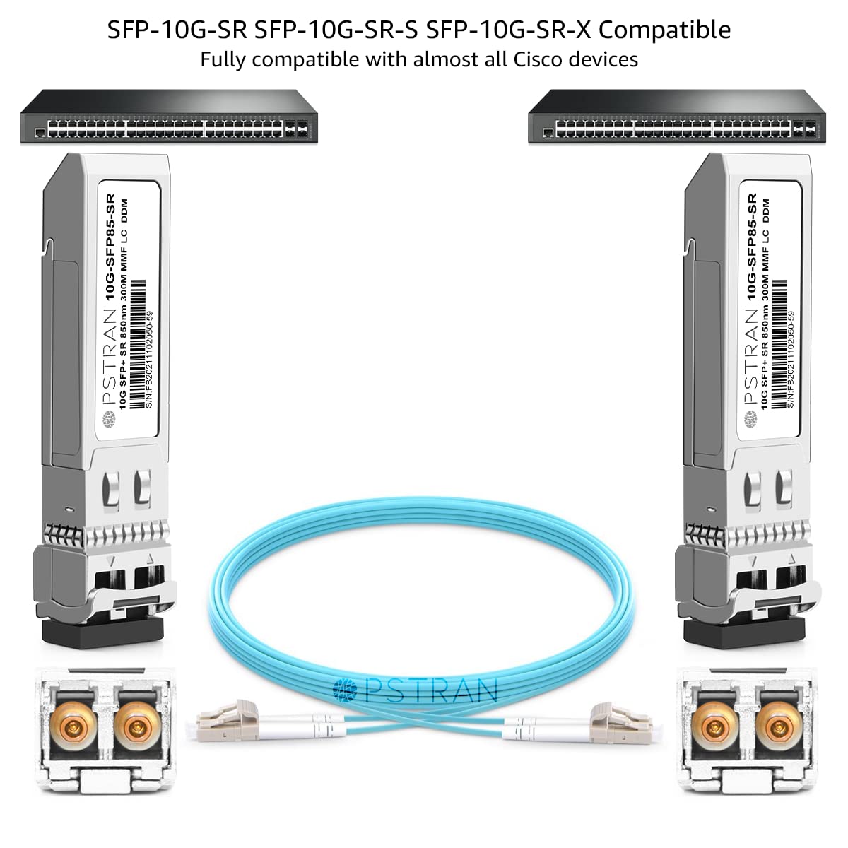 OPSTRAN 10GBASE-SR SFP+ Optical Transceiver Module Compatible with Cisco SFP-10G-SR SFP-10G-SR-S SFP-10G-SR-X 10Gbps 850nm 300m DDM Duplex LC MMF
