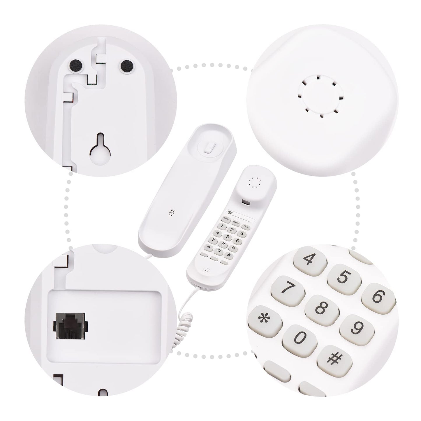 BISOFICE Corded Phone, Landline Phone for Home with Cord, No AC Power/Battery Required Wall Mountable Phone for Landline Supports Mute/Pause/Redial