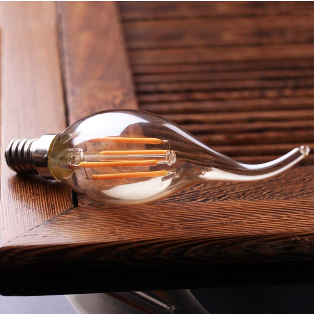 6-Pack E14 4W C35 Dimmable LED Candelabra Bulb,CA10 40 Watt Equivalent 2200K Warm White 600Lumen Edison Candle Flame Shape Bent Tip Light Bulb,Amber