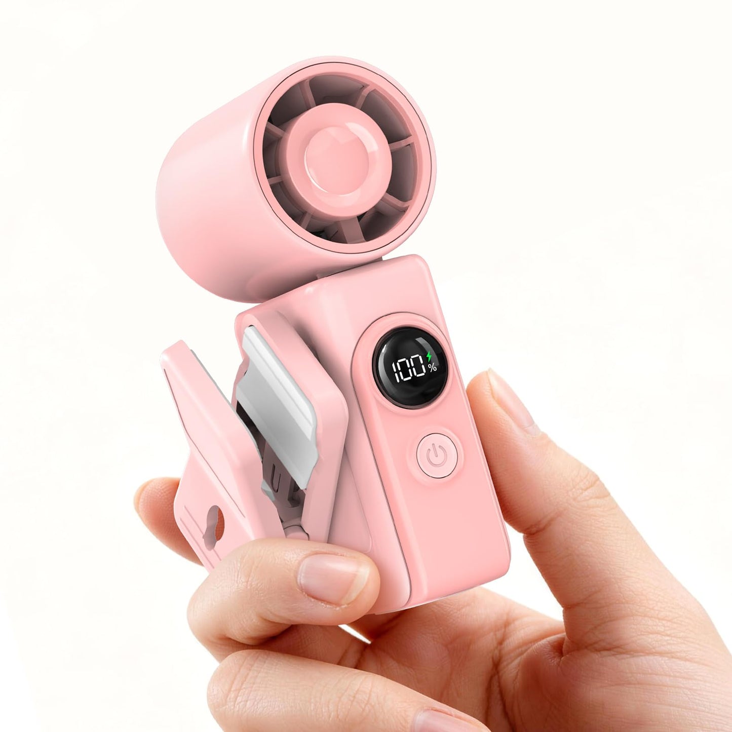 Portable Clip-On Mini Fan, Personal Handheld Fan for Stroller w/ LED Screen