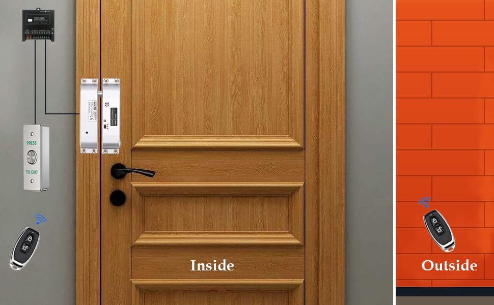 Electric Drop Bolt Lock with 4 Remote Controls Fail Secure Door Access Control Kit with Power Supply and Exit Button Easy DIY Install for Home/Office