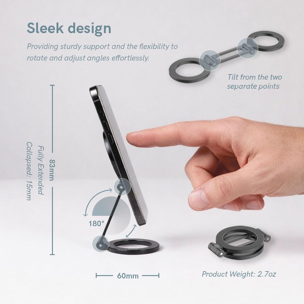 Premium Magnetic Phone Stand for MagSafe iPhone & Android, Foldable Dual-Sided Magnetic Holder with Multiple Adjustment Points, Mount for Any Magnetic
