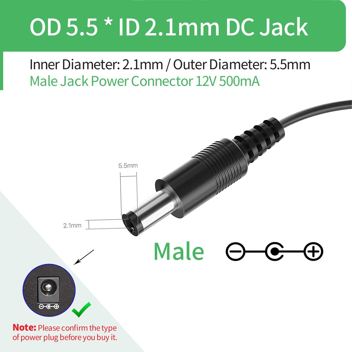 Security-01 2-Pack AC to DC 12V 0.5A 500mA Power Supply Adapter, Plug 5.5mm x 2.1mm UL Listed FCC,CY-1200500