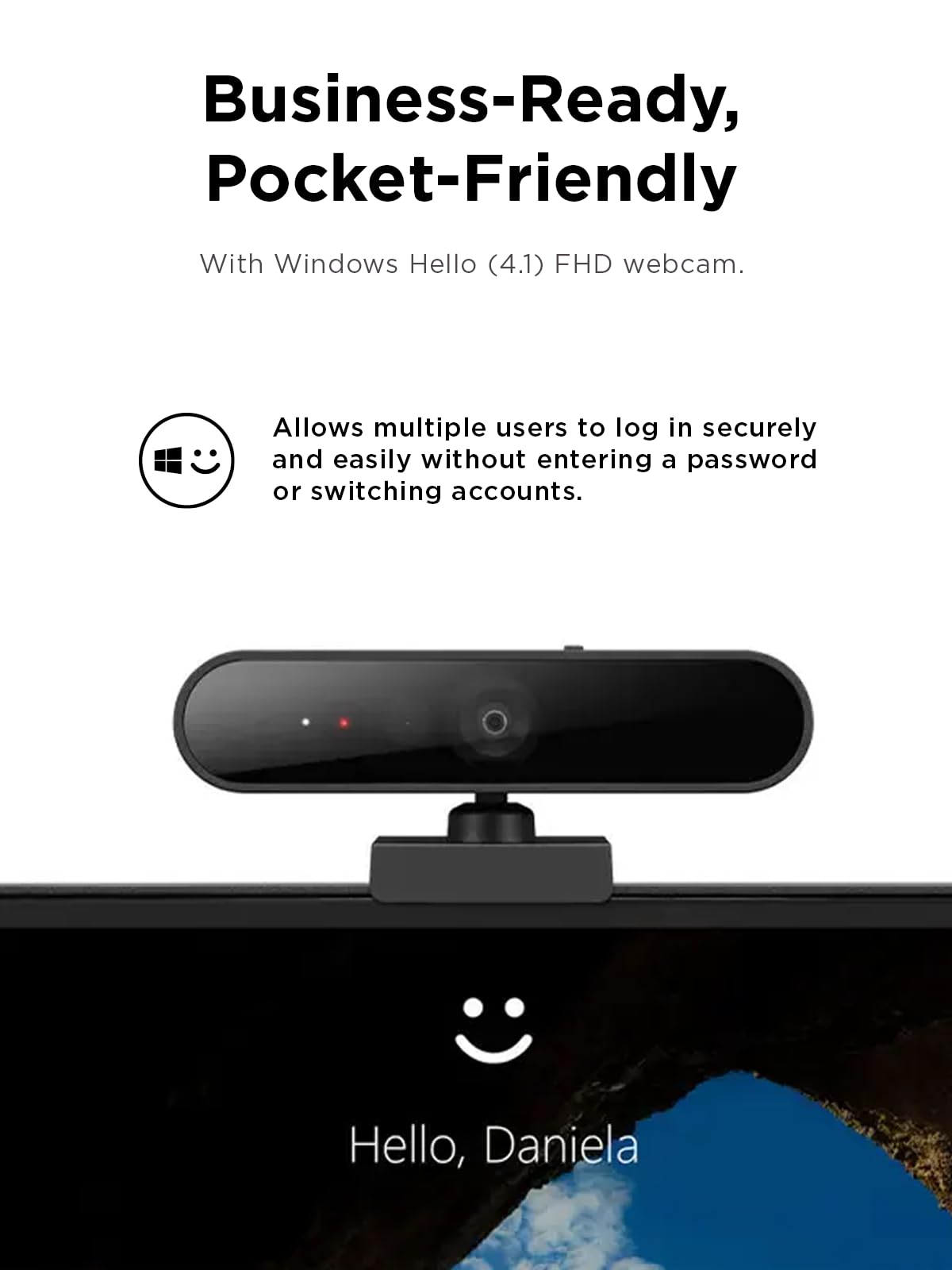 Lenovo Performance FHD 1080p Webcam USB-C,Log-on with Windows Hello, Dual Microphones, 95 Degree Lens and 4X Digital Zoom, Sliding Privacy Shutter