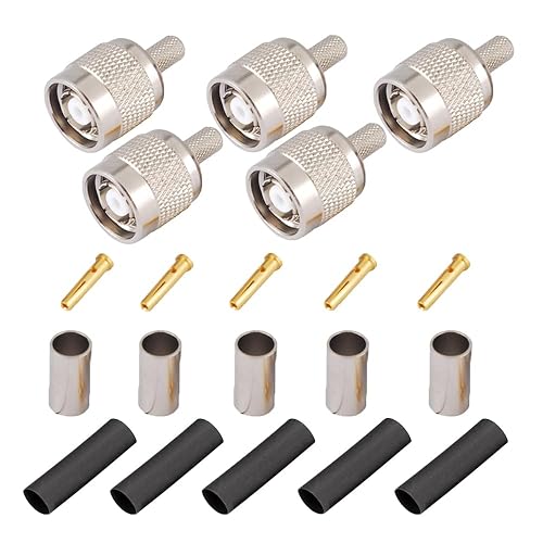 Supmory 5 Pack RP-TNC Male Plug Crimp Connector for RG58 RG142 RG400 195 Coaxial Cable