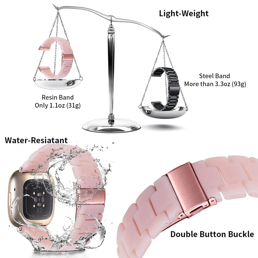 Kabbba Resin Watch Band Compatible with Fitbit Versa 4/Sense 2/Versa 3/Fitbit Sense, Lightweight Adjustable Fashion Bracelet Wristband Replacement