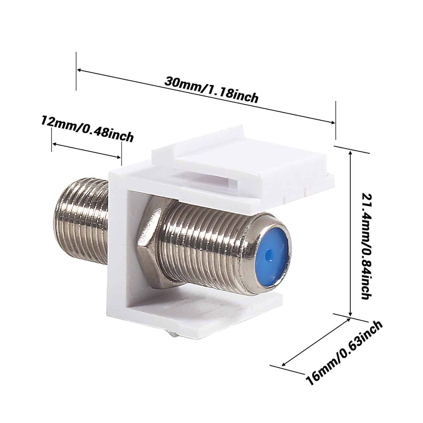 ATNSINC 20pcs Coax Keystone Jack, Nickel-Plated F-Type RG6 Coaxial Connector Female to Female for Wall Plate and Patch Panel