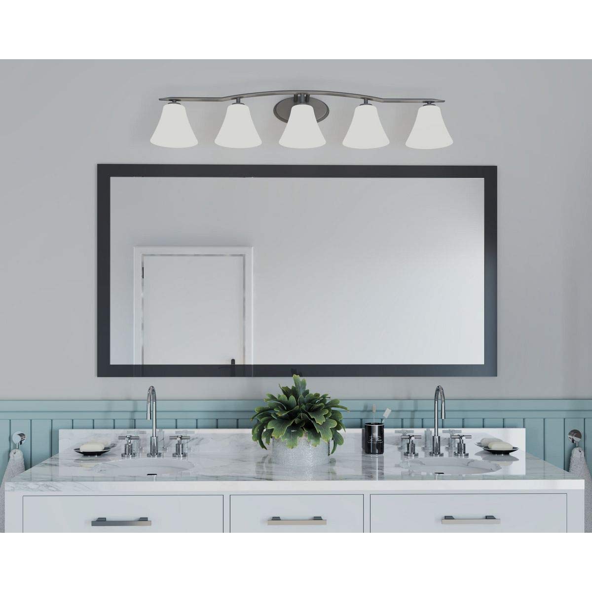 Progress Lighting P2016-09 Bravo 5-Lt. Bath and Vanity Fixture with Etched glass shades,Brushed Nickel