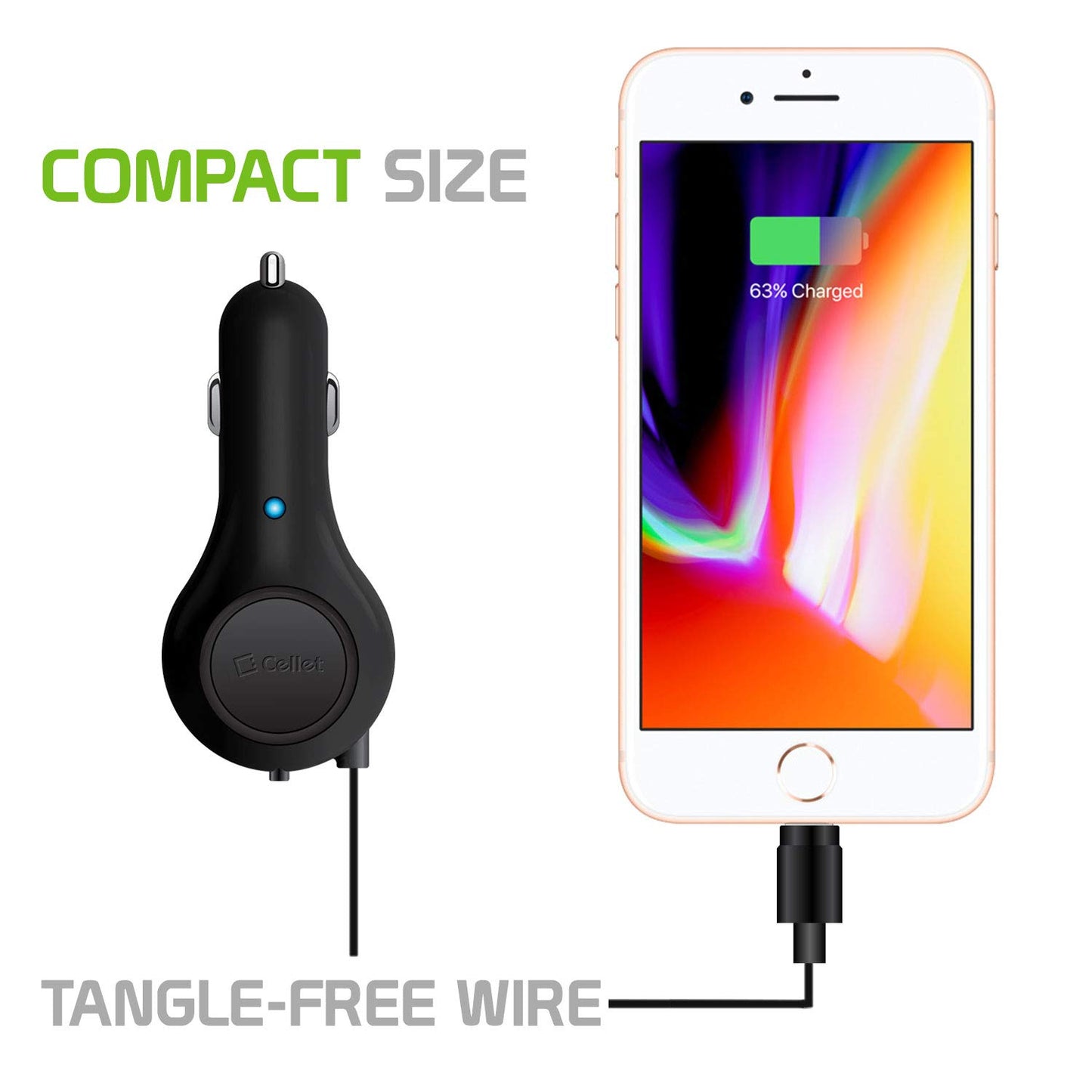 Cellet Retractable Car Charger with Lighting Cable Compatible to Lightning with Apple iPhone 14 Pro Max Plus 13 12 SE11 Xr Xs X iPad Pro Air Mini…