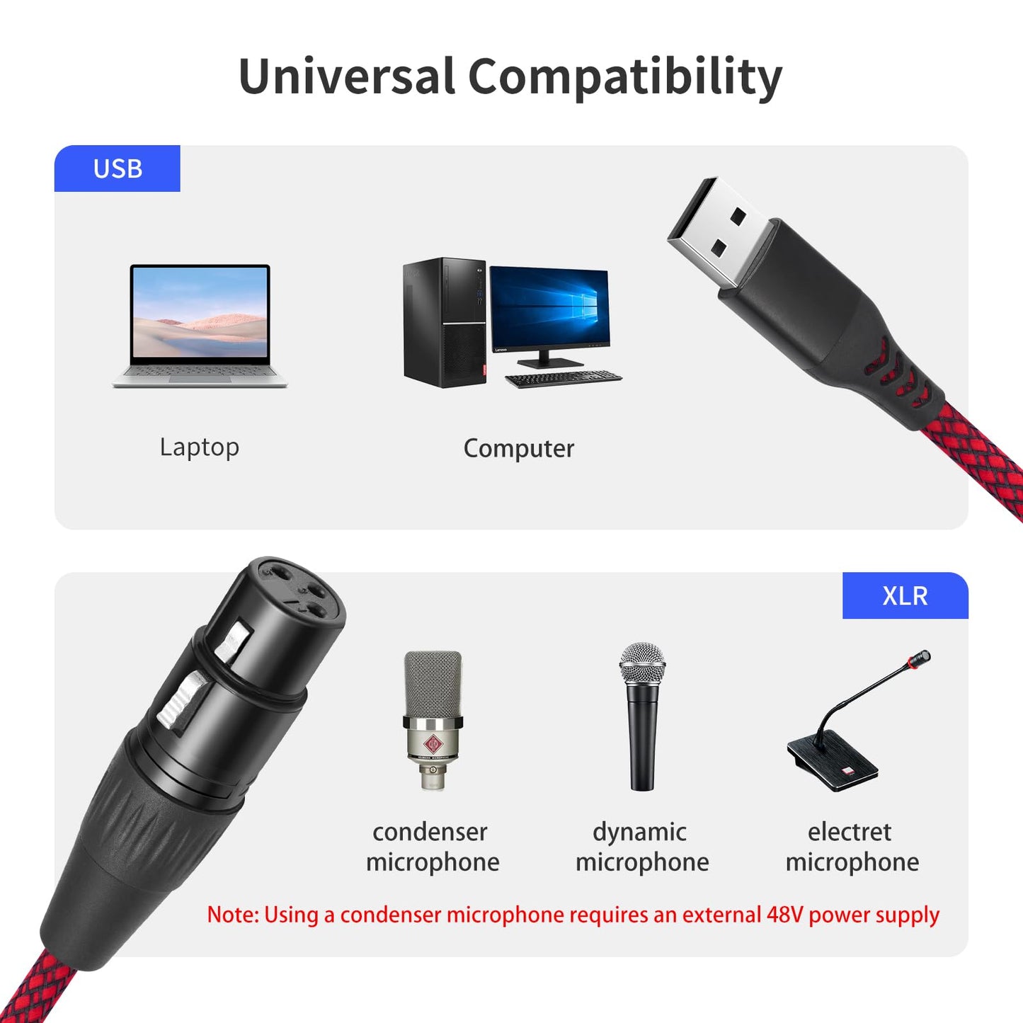 Yumiwoow 3.3FT XLR to USB Recording Cable,XLR Female to USB A Microphone Link Converter Cable for Microphones or Karaoke Recording