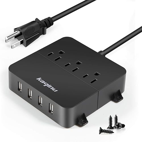 Power Strip with USB - Wall Mountable Power Strip with 4 USB Ports & 3 Outlets with On/Off Switch & 5ft Extension Cord for Cruise Ship, Travel, Hotel