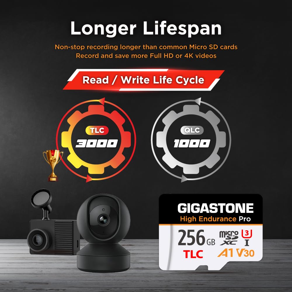 ?5 Yrs Free Data Recovery??Dash Cam? GIGASTONE 256GB Micro SD Card, TLC High Endurance Pro, Speed Up to 100MB/s, Compatible with REDTIGER Rove VIOFO