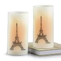 SAGEFINDS Eiffel Tower LED Candles, Set of 2, Flameless Real Wax Pillar Candles, Battery Operated, 6” x 3”