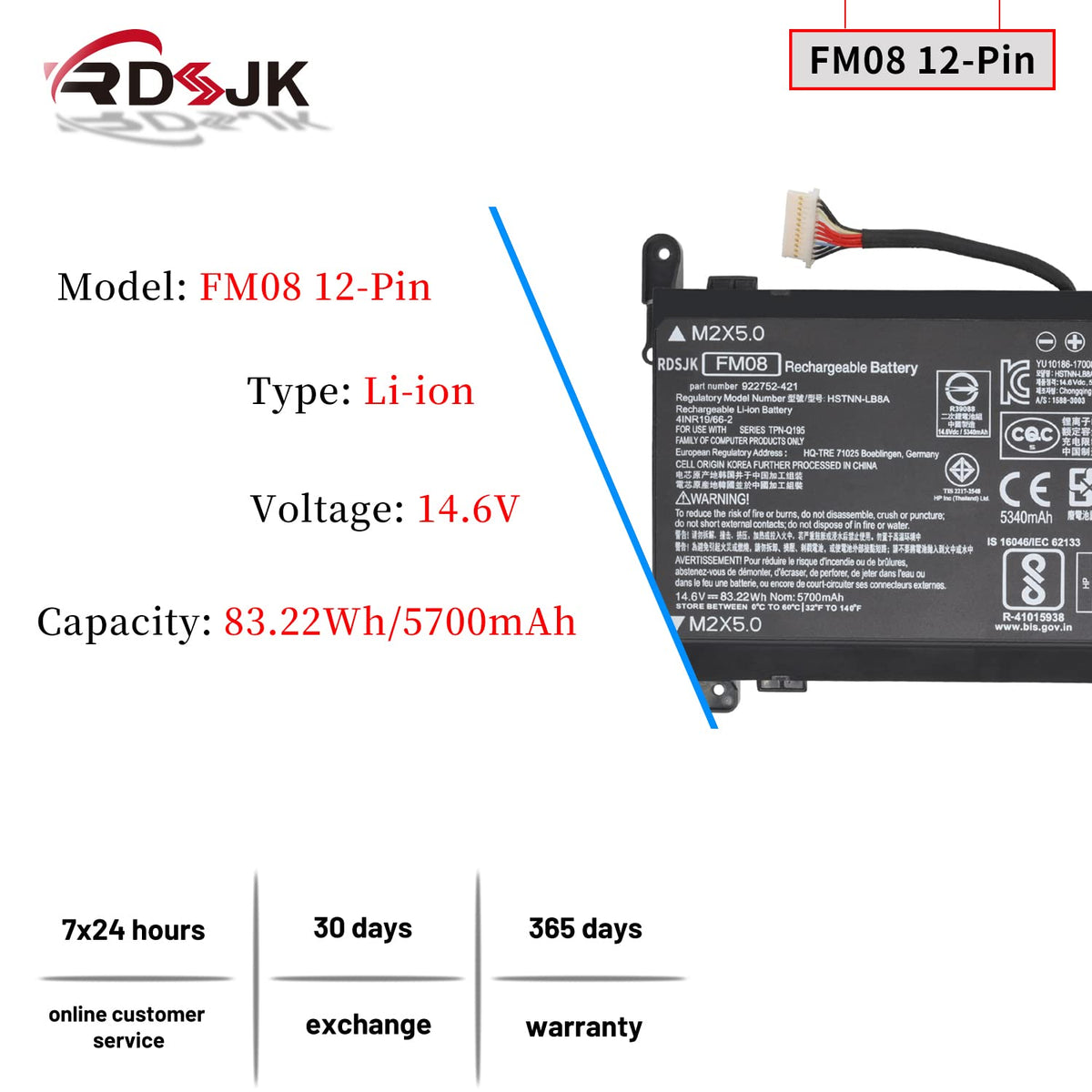 FM08 Laptop Battery for HP Omen 17-AN013TX 17-AN014TX 17-AN014NG 17-AN012DX 17-AN041NG 17-AN080NZ 17-AN001CA AN1XX HSTNN-LB8A HSTNN-LB8B 922752-421