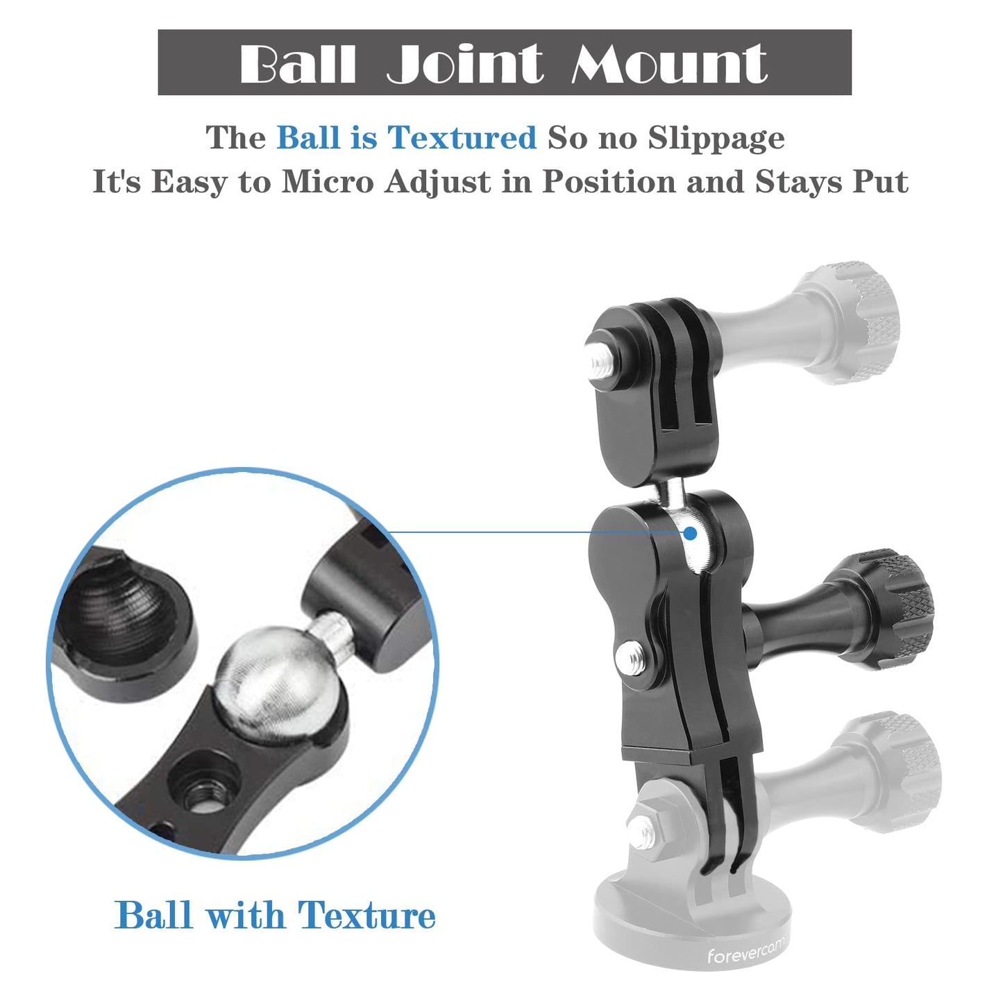 Forevercam Aluminum Extension Mount for Gopro Hero 13 12 11 10 9 8 DJI Osmo Insta360 AKASO and Other Action Camera 360° Rotary Extension Arm Ball
